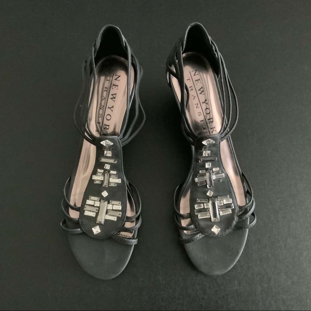 Jeweled Black Women’s 11M Wedge Strappy Sandals